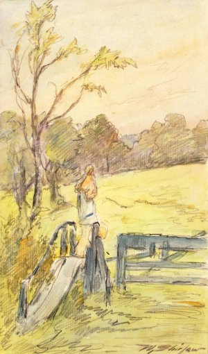 The Gate Slide by Walter Shirlaw Oil Painting