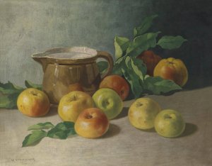 Stillleben mit apfeln by Walter Stoitzner Oil Painting
