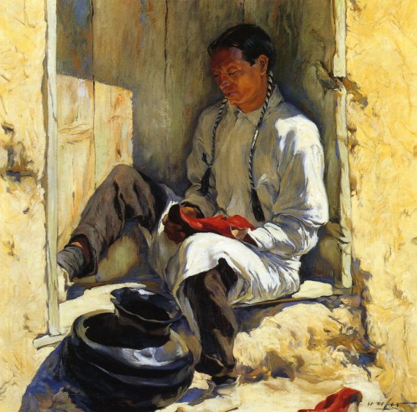 Main Product Photo of The Red Moccasins Painting by Walter Ufer