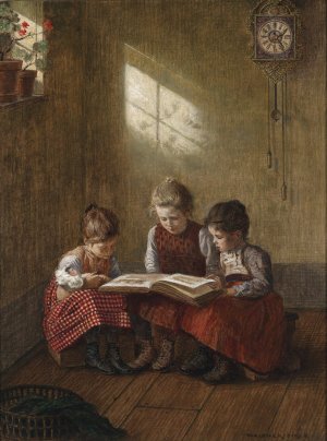 Spannende Lekture by Walther Firle Oil Painting