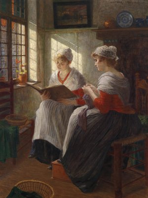 Zwei Madchen am Fenster by Walther Firle Oil Painting