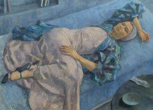 Grete Gamerith Auf Blauer Couch by Walther Gamerith Oil Painting
