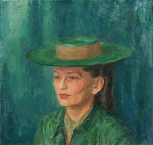 Grete Gamerith Mit Grunem Hut by Walther Gamerith Oil Painting