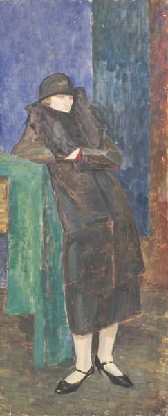 Stehende Dame mit Pelzkragen und schwarzem Hut by Walther Gamerith Oil Painting
