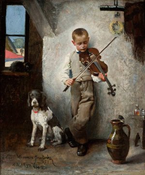 Fiddler by Wandalin Strzalecki Oil Painting