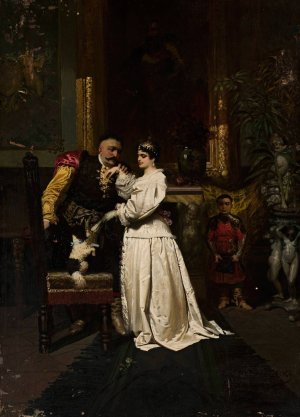King John III Sobieski and Marysienka by Wandalin Strzalecki Oil Painting