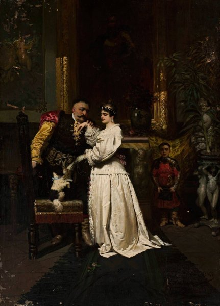 King John III Sobieski and Marysienka  by Wandalin Strzalecki - Hand-Painted Oil Painting Reproduction