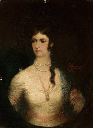 Portrait of a woman in a white dress by Wandalin Strzalecki Oil Painting