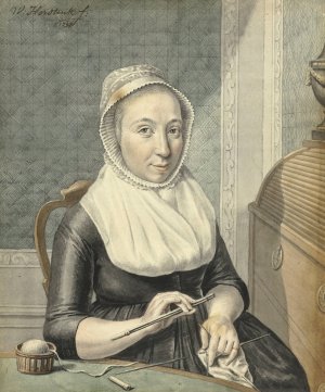 Portret van een dame met breiwerk by Warner Horstink Oil Painting