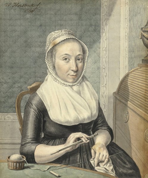 Portret van een dame met breiwerk  by Warner Horstink - Hand-Painted Oil Painting Reproduction