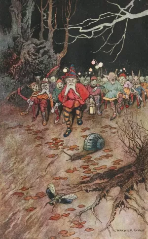 And the padding feet of many gnomes a-coming! by Warwick Goble Oil Painting