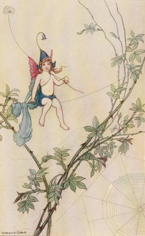 But Puck was seated on a spiders thread. by Warwick Goble Oil Painting