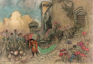 Corvetto escaping with the Ogre's Tapestry by Warwick Goble Oil Painting