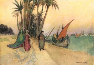 Liviella going to the Ship by Warwick Goble Oil Painting