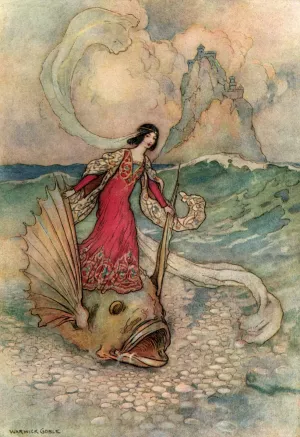 Rita riding on the Dolphin by Warwick Goble Oil Painting
