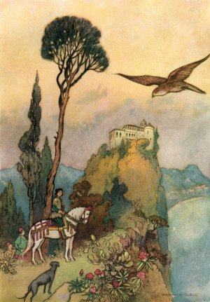 The King and the Falcon outside the Palace by Warwick Goble Oil Painting