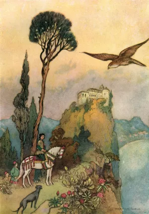 The King and the Falcon outside the Palace by Warwick Goble Oil Painting