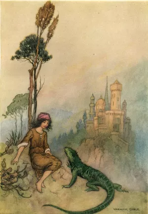 The Lizard showing Goat-Face the Palace by Warwick Goble Oil Painting