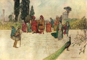The Prince and Zoza, with the Story-Tellers by Warwick Goble Oil Painting
