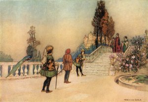 The Two Courtiers presenting Cienzo to the King by Warwick Goble Oil Painting