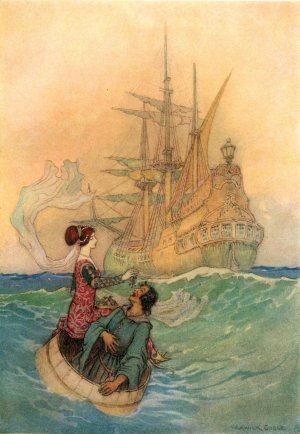 Vastolla and Peruonto approaching the Ship by Warwick Goble Oil Painting