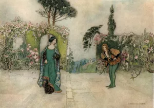 Violet and the Prince in the Garden Oil painting by Warwick Goble
