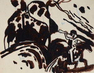 Landscape with a trumpet-blowing rider by Wassily Kandinsky Oil Painting