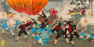 Attack and Capture of Gaiping Oil painting by Watanabe Nobukazu