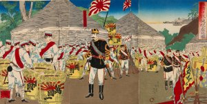 Celebratory Sake Served to Mark the Triumphal Entrance into Port Arthur by Watanabe Nobukazu Oil Painting