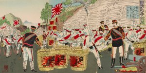 Gossip about the Sino-Japanese War by Watanabe Nobukazu Oil Painting