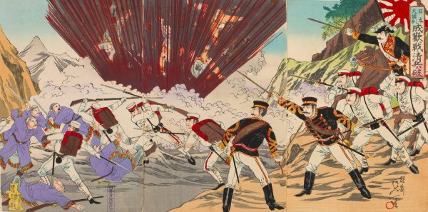 Main Product Photo of Great Victory of Japan; Destroying Chinese Forces during the Battle of Seonghwan  Painting by Watanabe Nobukazu