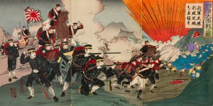 Great War between Japan and China; Our Forces Occupy Fenghuangcheng in a Great Victory by Watanabe Nobukazu Oil Painting