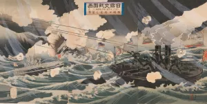 Pictures of the Russo-Japanese Conflict; Number Four; Second Attack on Port Arthur at 3;00 a.m. on February 13 during a Snowstorm by Watanabe Nobukazu Oil Painting