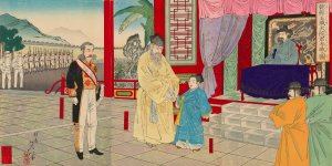 The Regent Paying an Official Visit to the Korean Royal Court by Watanabe Nobukazu Oil Painting