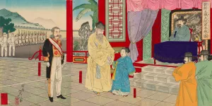 The Regent Paying an Official Visit to the Korean Royal Court by Watanabe Nobukazu Oil Painting