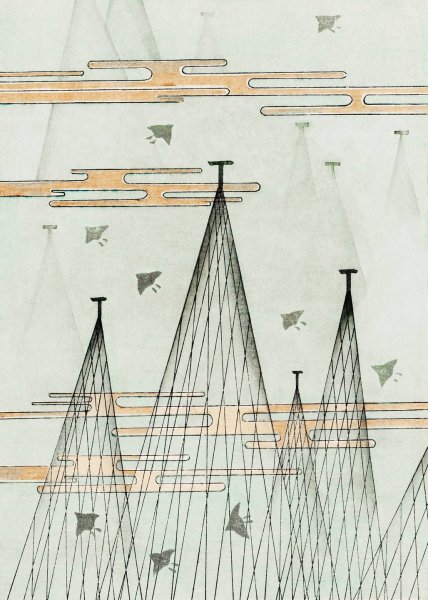 Skyscape with birds flying by Watanabe Seitei - Hand-Painted Oil Painting Reproduction