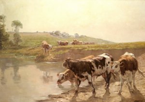 Cattle in a Pasture Oil painting by Wenceslas Vacslav Brozik