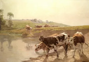 Cattle in a Pasture by Wenceslas Vacslav Brozik - Oil Painting Reproduction