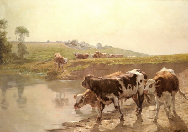 Main Product Photo of Cattle in a Pasture Painting by Wenceslas Vacslav Brozik
