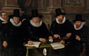 Four Regents and the 'House Father'of the Amsterdam Lepers'Asylum Oil painting by Werner Van Den Valckert