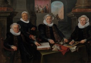 Three Regentesses and the 'House Mother'of the Amsterdam Lepers'Asylum by Werner Van Den Valckert Oil Painting