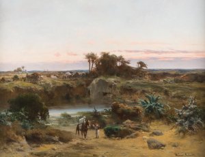 Oasis in the desert by Werner Wilhelm Gustav Schuch Oil Painting