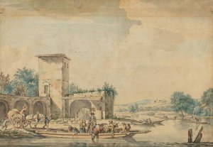 River Landscape with a Ferry Boat by Wigerus Vitringa Oil Painting