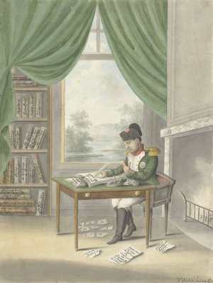 Spotprent op Napoleon; Klaas Bonaparte in zijn studeervertrek op 't eiland Elba, 1814 by Wijnand Esser Oil Painting