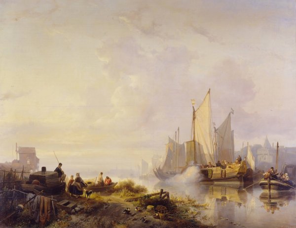 River Scene  by Wijnand Nuijen - Hand-Painted Oil Painting Reproduction