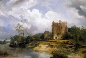 River Landscape with Ruins by Wijnandus Johannes Josephus Nuyen Oil Painting
