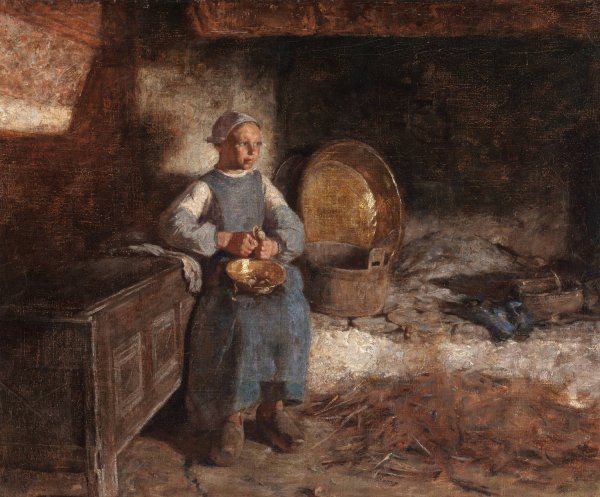 Dutch Girl Peeling Potatoes  by Wilder M. Darling - Hand-Painted Oil Painting Reproduction