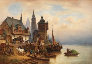 Postkutsche im Pommerschen Hafen by Wilhelm Alexander Meyerheim Oil Painting
