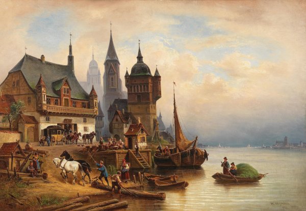 Main Product Photo of Postkutsche im Pommerschen Hafen  Painting by Wilhelm Alexander Meyerheim