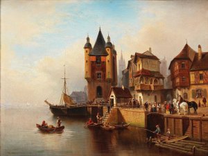 Stadt am Flussufer by Wilhelm Alexander Meyerheim Oil Painting